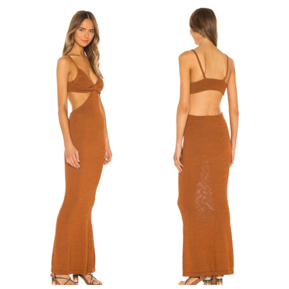 Cult Gaia Serita Amber Cotton Knit Cut Out Maxi Dress Large Flawed